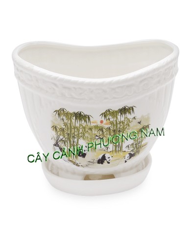 Chậu men oval đĩa panda