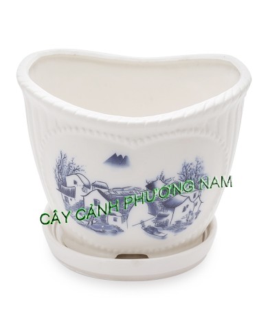 Chậu men oval đĩa thôn quê