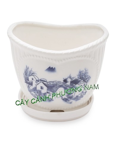Chậu men oval đĩa thôn quê